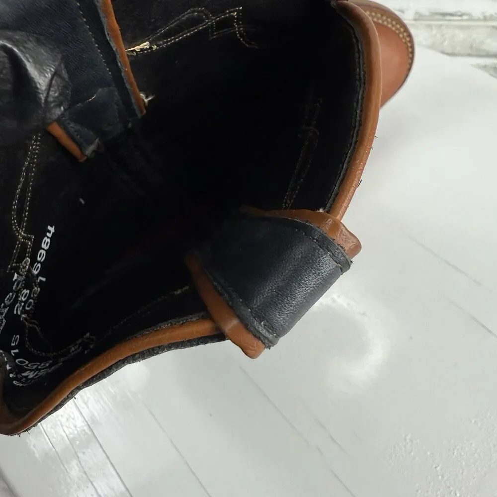 Laredo Vintage Men's 8.5 Brown and Blue Leather Pull On Cowboy Western Boots